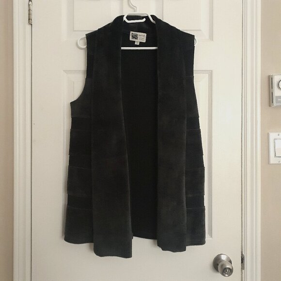 Habitat Women's Size M Charcoal Gray Mixed Media Soft Open Tunic Pockets Vest - Picture 2 of 9